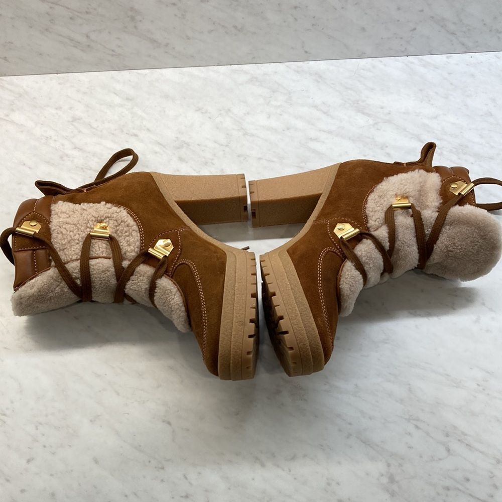 See By Chloe Karla Shearling Block Heel Boots Size 38 Preowned - Picture 3 of 10